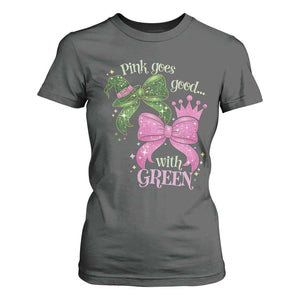 Green and Pink Coquette Bow T Shirt For Women Pink Goes Good With Green TS02 Dark Heather Print Your Wear