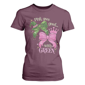 Green and Pink Coquette Bow T Shirt For Women Pink Goes Good With Green TS02 Maroon Print Your Wear