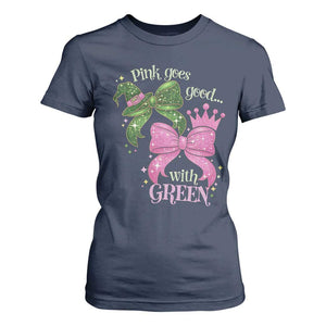 Green and Pink Coquette Bow T Shirt For Women Pink Goes Good With Green TS02 Navy Print Your Wear