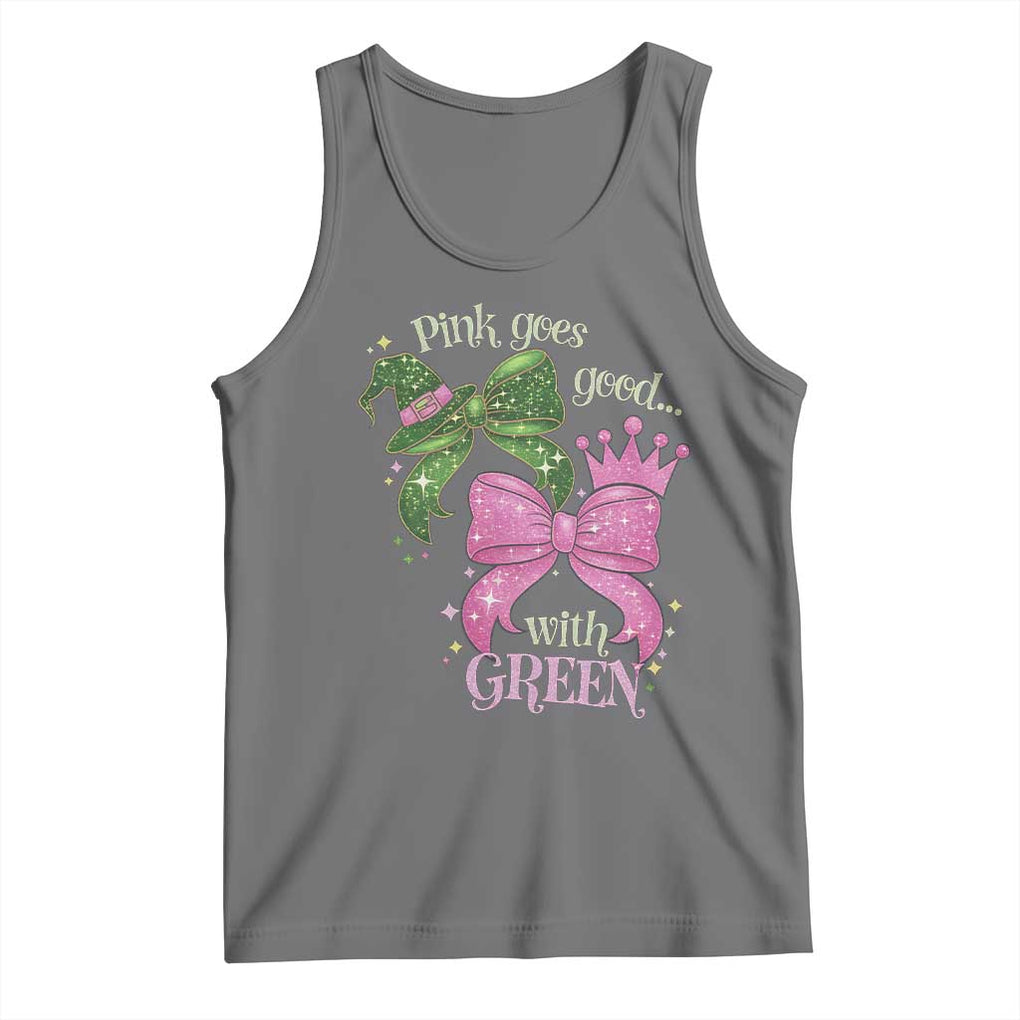 Green and Pink Coquette Bow Tank Top Pink Goes Good With Green TS02 Black Heather Print Your Wear