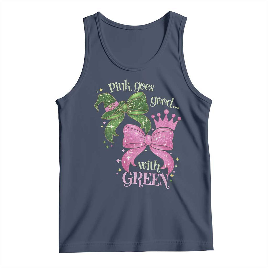Green and Pink Coquette Bow Tank Top Pink Goes Good With Green TS02 Navy Print Your Wear
