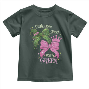 Green and Pink Coquette Bow Toddler T Shirt Pink Goes Good With Green TS02 Dark Forest Green Print Your Wear