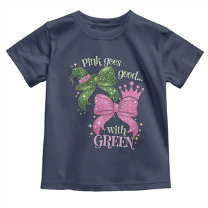 Green and Pink Coquette Bow Toddler T Shirt Pink Goes Good With Green TS02 Navy Print Your Wear