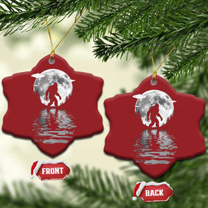 Bigfoot Christmas Ornament Sasquatch Under The Moon Cryptid TS02 Snow Flake Red Print Your Wear