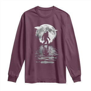 Bigfoot Long Sleeve Shirt Sasquatch Under The Moon Cryptid TS02 Maroon Print Your Wear