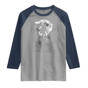 Bigfoot Raglan Shirt Sasquatch Under The Moon Cryptid TS02 Sport Gray Navy Print Your Wear