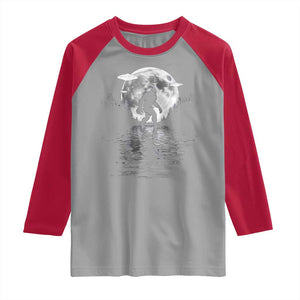 Bigfoot Raglan Shirt Sasquatch Under The Moon Cryptid TS02 Sport Gray Red Print Your Wear