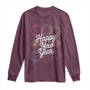 Happy New Year 2025 Long Sleeve Shirt Fireworks Party Supplies Family Matching TS02 Maroon Print Your Wear