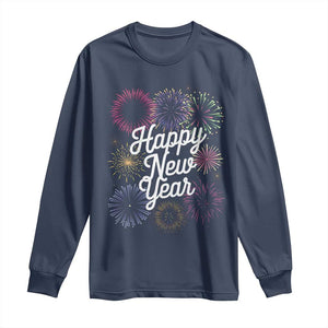 Happy New Year 2025 Long Sleeve Shirt Fireworks Party Supplies Family Matching TS02 Navy Print Your Wear