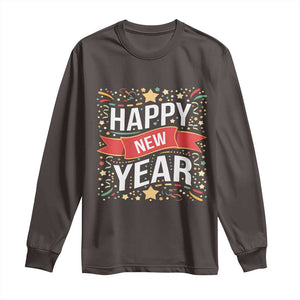 Happy New Year 2025 Long Sleeve Shirt Confetti Fireworks Party Supplies Family Matching TS02 Dark Chocolate Print Your Wear