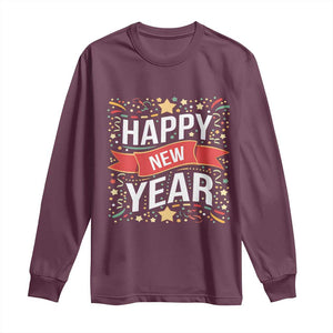 Happy New Year 2025 Long Sleeve Shirt Confetti Fireworks Party Supplies Family Matching TS02 Maroon Print Your Wear