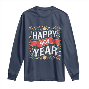 Happy New Year 2025 Long Sleeve Shirt Confetti Fireworks Party Supplies Family Matching TS02 Navy Print Your Wear