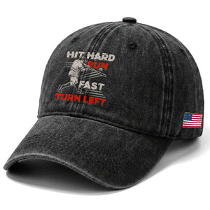 Baseball Lover Washed Cotton Baseball Cap Hit Hard Run Fast Turn Left Softball Fan TS02 Print Your Wear