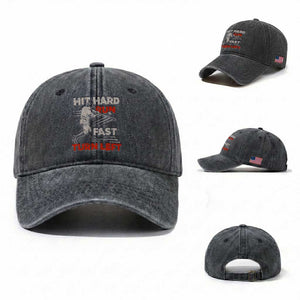 Baseball Lover Washed Cotton Baseball Cap Hit Hard Run Fast Turn Left Softball Fan TS02 Washed Cap Universal Fit Dark Gray Print Your Wear