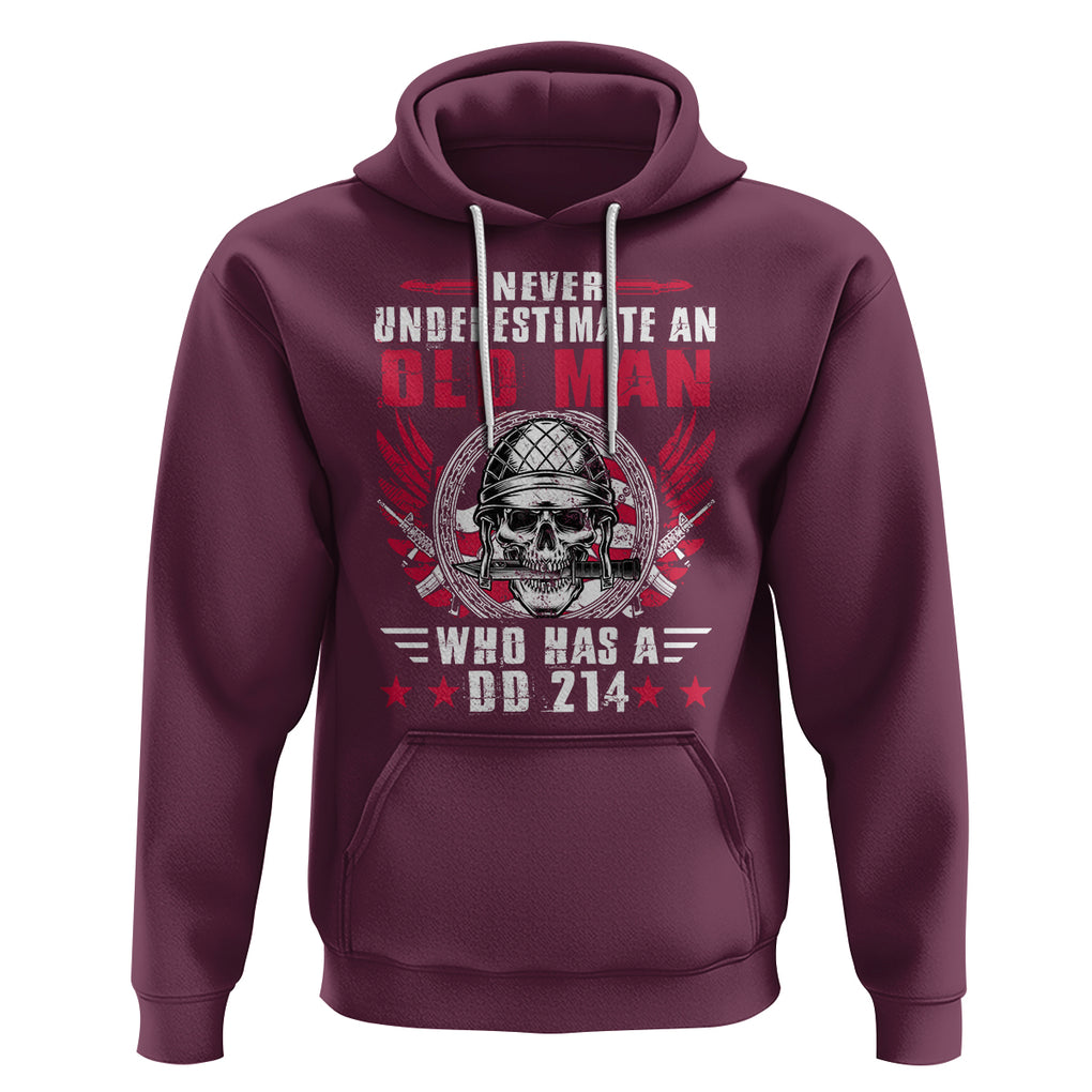 Soldier Skull Hoodie Never Underestimate An Old Man Who Has A DD214 TS02 Maroon Printyourwear