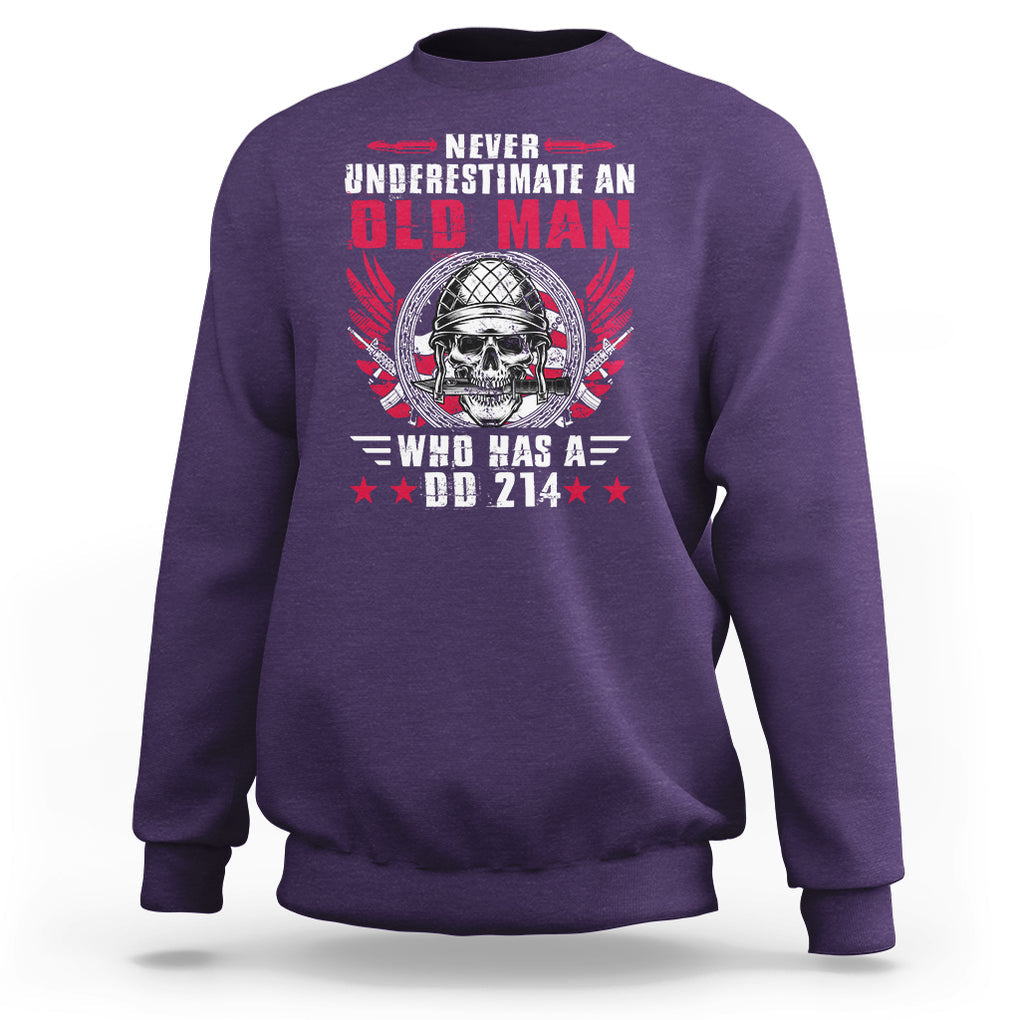 Soldier Skull Sweatshirt Never Underestimate An Old Man Who Has A DD214 TS02 Purple Printyourwear