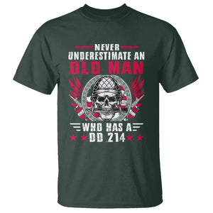 Soldier Skull T Shirt Never Underestimate An Old Man Who Has A DD214 TS02 Dark Forest Green Printyourwear