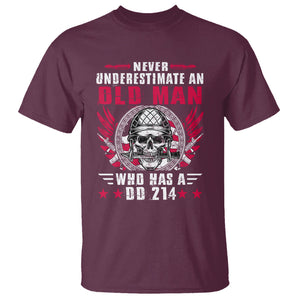 Soldier Skull T Shirt Never Underestimate An Old Man Who Has A DD214 TS02 Maroon Printyourwear
