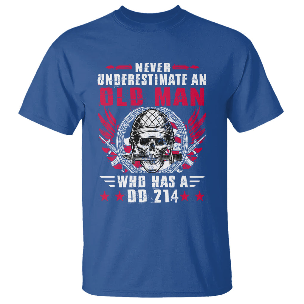 Soldier Skull T Shirt Never Underestimate An Old Man Who Has A DD214 TS02 Royal Blue Printyourwear