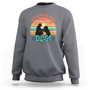 Dog Mom Sweatshirt Life Is Better With Dogs Retro Vintage Sunset TS02 Charcoal Printyourwear