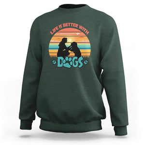 Dog Mom Sweatshirt Life Is Better With Dogs Retro Vintage Sunset TS02 Dark Forest Green Printyourwear