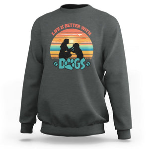 Dog Mom Sweatshirt Life Is Better With Dogs Retro Vintage Sunset TS02 Dark Heather Printyourwear