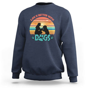 Dog Mom Sweatshirt Life Is Better With Dogs Retro Vintage Sunset TS02 Navy Printyourwear