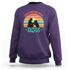 Dog Mom Sweatshirt Life Is Better With Dogs Retro Vintage Sunset TS02 Purple Printyourwear