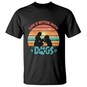 Dog Mom T Shirt Life Is Better With Dogs Retro Vintage Sunset TS02 Black Printyourwear