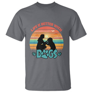 Dog Mom T Shirt Life Is Better With Dogs Retro Vintage Sunset TS02 Charcoal Printyourwear