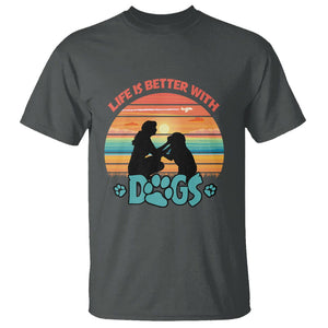 Dog Mom T Shirt Life Is Better With Dogs Retro Vintage Sunset TS02 Dark Heather Printyourwear