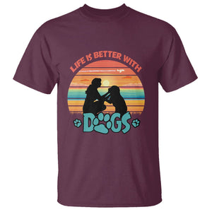 Dog Mom T Shirt Life Is Better With Dogs Retro Vintage Sunset TS02 Maroon Printyourwear