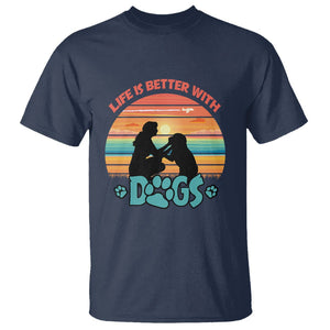 Dog Mom T Shirt Life Is Better With Dogs Retro Vintage Sunset TS02 Navy Printyourwear