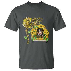 Bernese Mountain Dog T Shirt You Are My Sunshine Sunflower TS02 Dark Heather Printyourwear