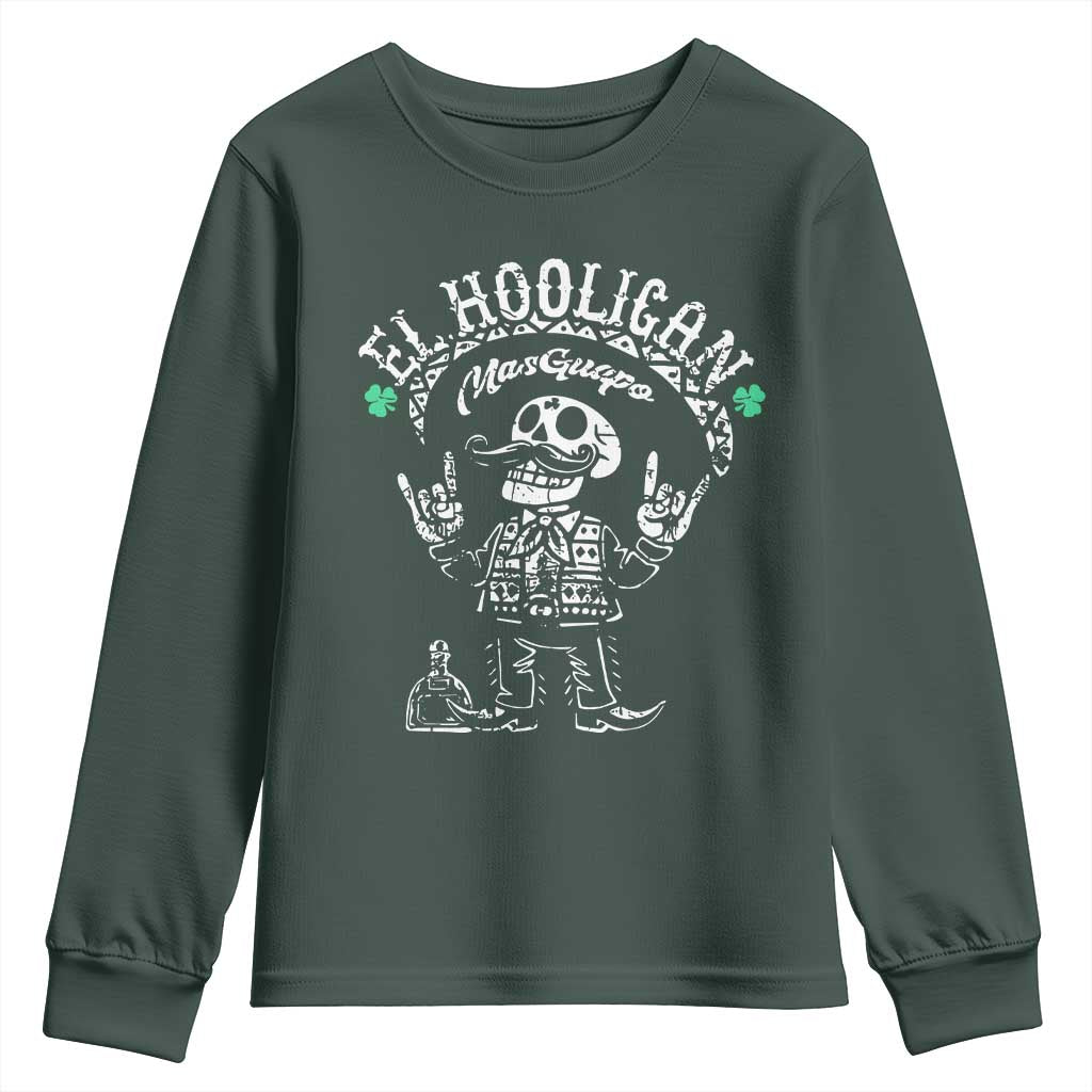 Funny Mexican Mariachi Skeleton Youth Sweatshirt El Hooligan Mas Guapo Very Handsome TS02 Dark Forest Green Print Your Wear
