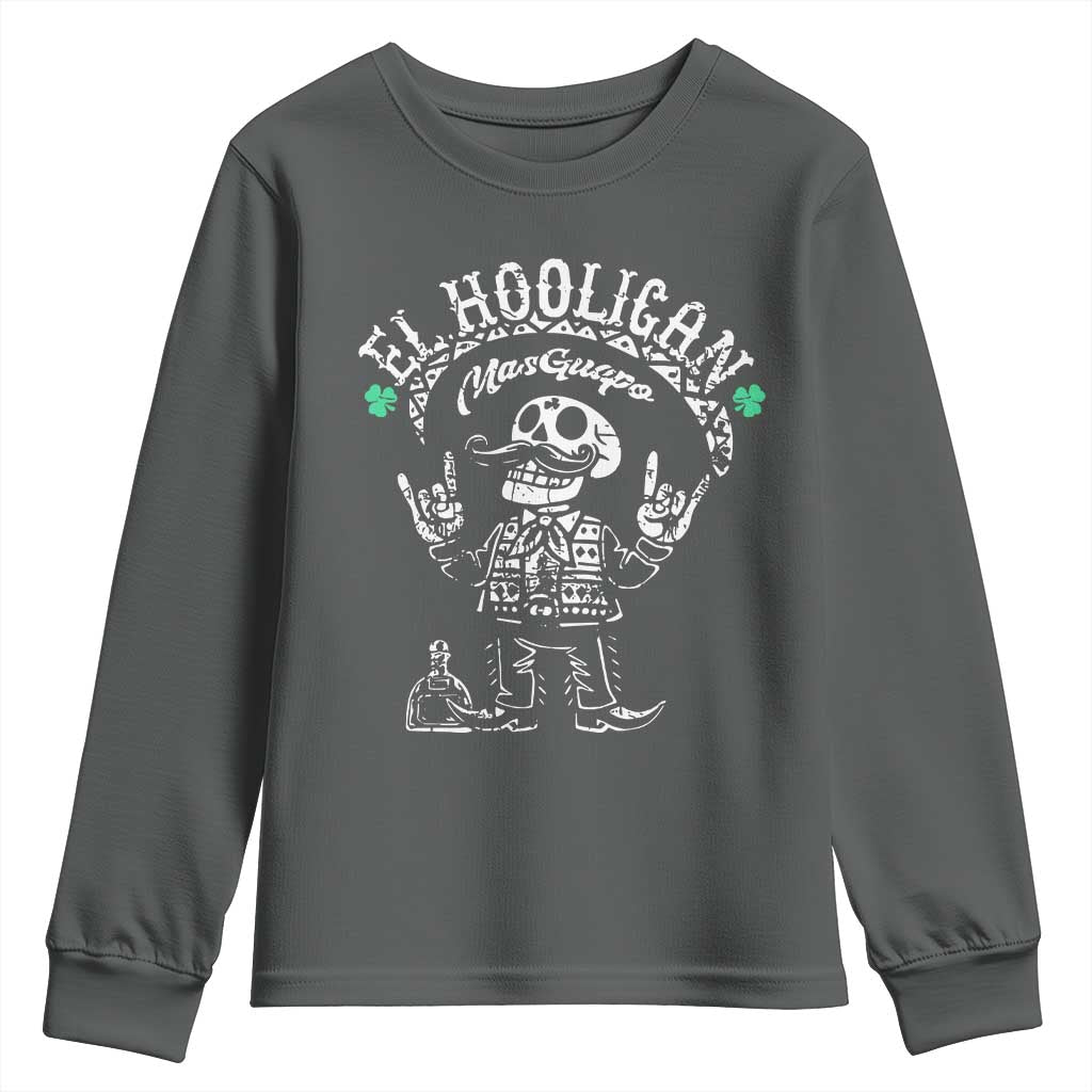 Funny Mexican Mariachi Skeleton Youth Sweatshirt El Hooligan Mas Guapo Very Handsome TS02 Dark Heather Print Your Wear