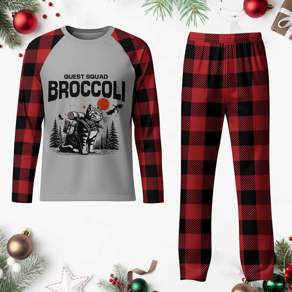 Quest Squad Broccoli Cat Plaid Pajama Set Funny Hiking Adventure Cute Camping Feline TS02 Buffalo Plaid Print Your Wear