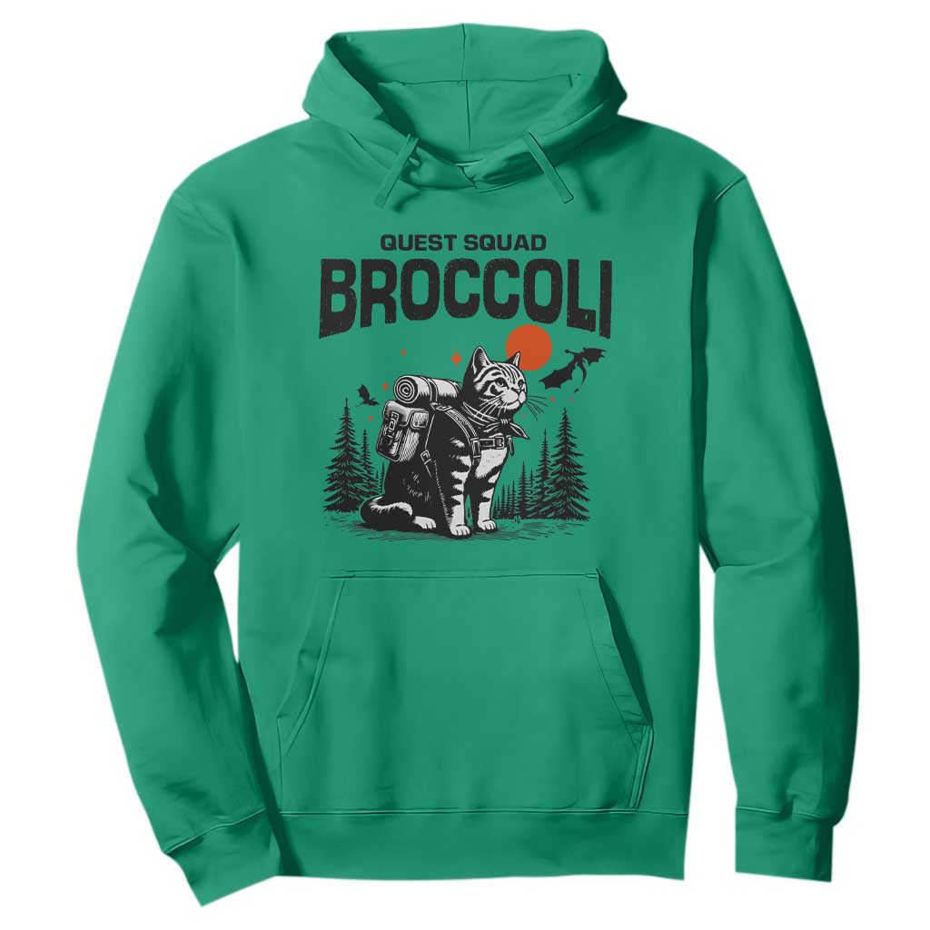 Quest Squad Broccoli Cat Hoodie Funny Hiking Adventure Cute Camping Feline TS02 Irish Green Print Your Wear