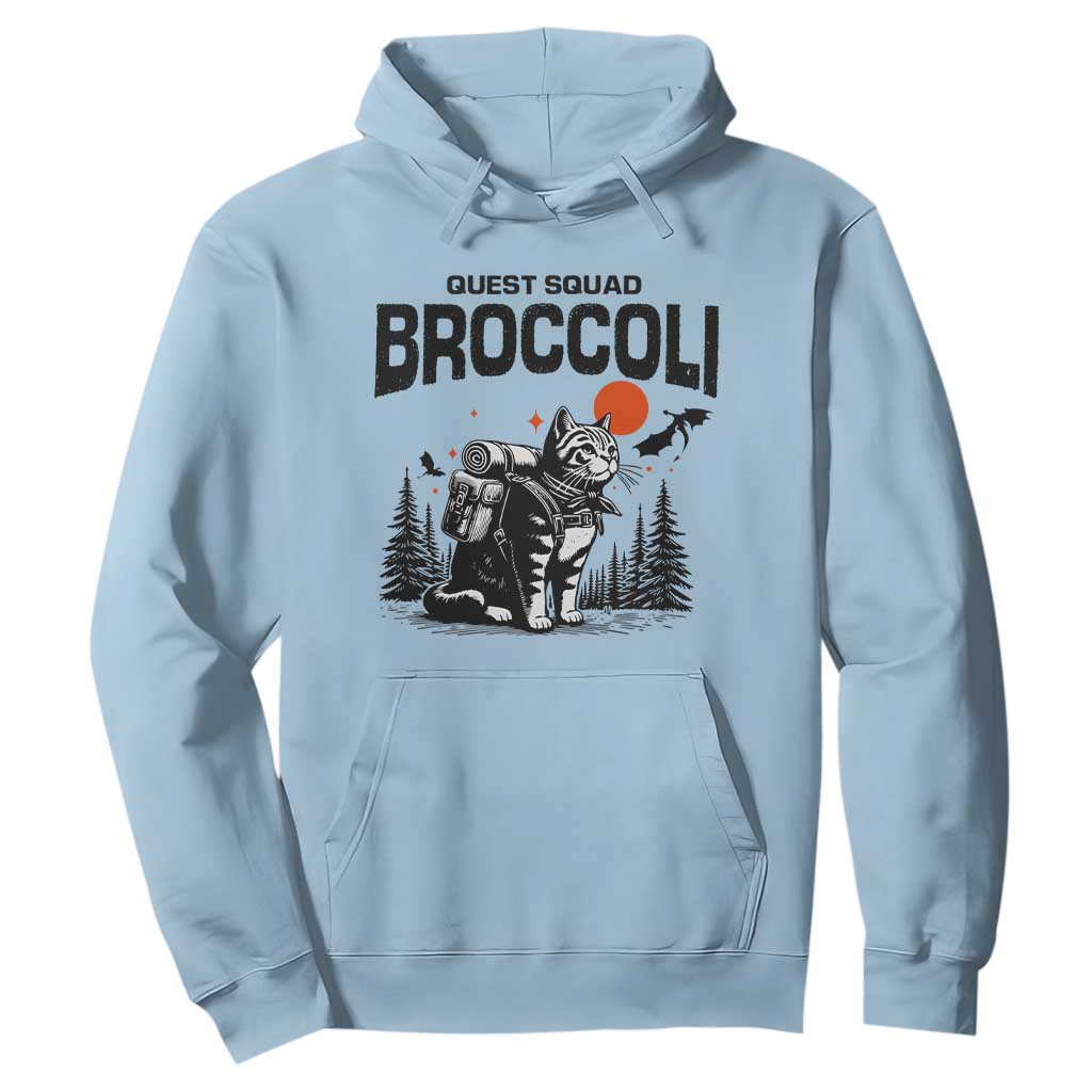 Quest Squad Broccoli Cat Hoodie Funny Hiking Adventure Cute Camping Feline TS02 Light Blue Print Your Wear