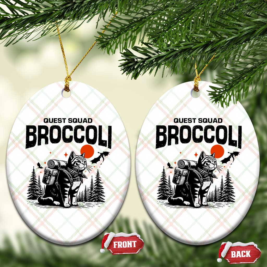 Quest Squad Broccoli Cat Ceramic Ornament Funny Hiking Adventure Cute Camping Feline TS02 Print Your Wear