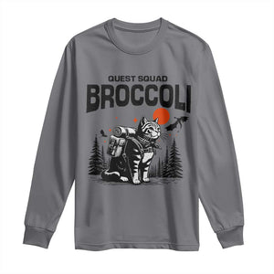 Quest Squad Broccoli Cat Long Sleeve Shirt Funny Hiking Adventure Cute Camping Feline TS02 Charcoal Print Your Wear