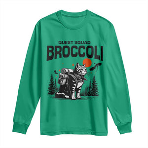 Quest Squad Broccoli Cat Long Sleeve Shirt Funny Hiking Adventure Cute Camping Feline TS02 Irish Green Print Your Wear