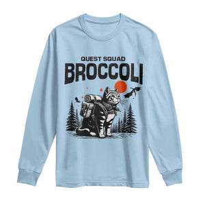 Quest Squad Broccoli Cat Long Sleeve Shirt Funny Hiking Adventure Cute Camping Feline TS02 Light Blue Print Your Wear