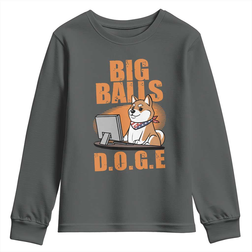 Funny Big Balls D.O.G.E Youth Sweatshirt DOGE Shiba TS02 Dark Heather Print Your Wear