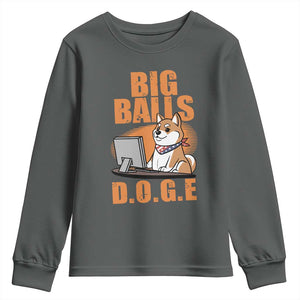 Funny Big Balls D.O.G.E Youth Sweatshirt DOGE Shiba TS02 Dark Heather Print Your Wear