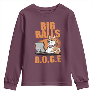 Funny Big Balls D.O.G.E Youth Sweatshirt DOGE Shiba TS02 Maroon Print Your Wear