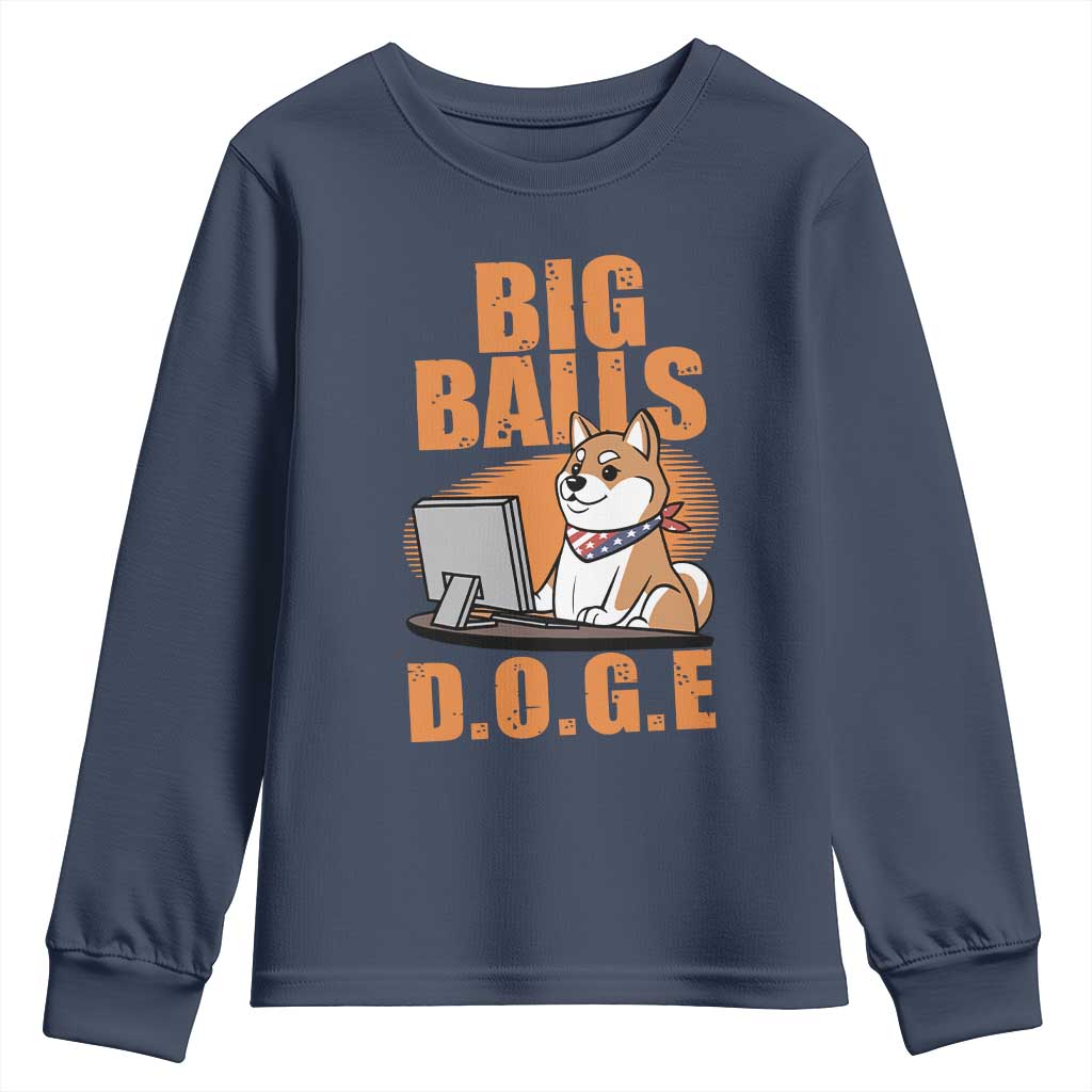 Funny Big Balls D.O.G.E Youth Sweatshirt DOGE Shiba TS02 Navy Print Your Wear