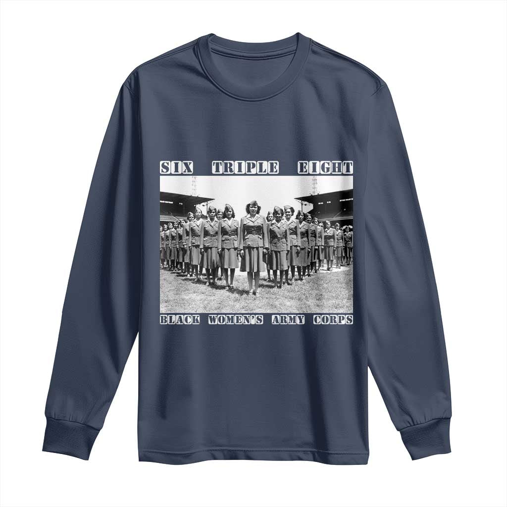 6 Triple 8 Long Sleeve Shirt Black Women's Army Corps 6888th Battalion TS02 Navy Print Your Wear