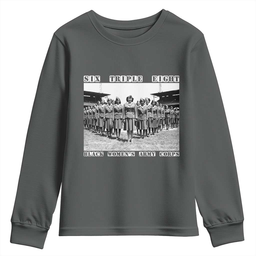 6 Triple 8 Youth Sweatshirt Black Women's Army Corps 6888th Battalion TS02 Dark Heather Print Your Wear