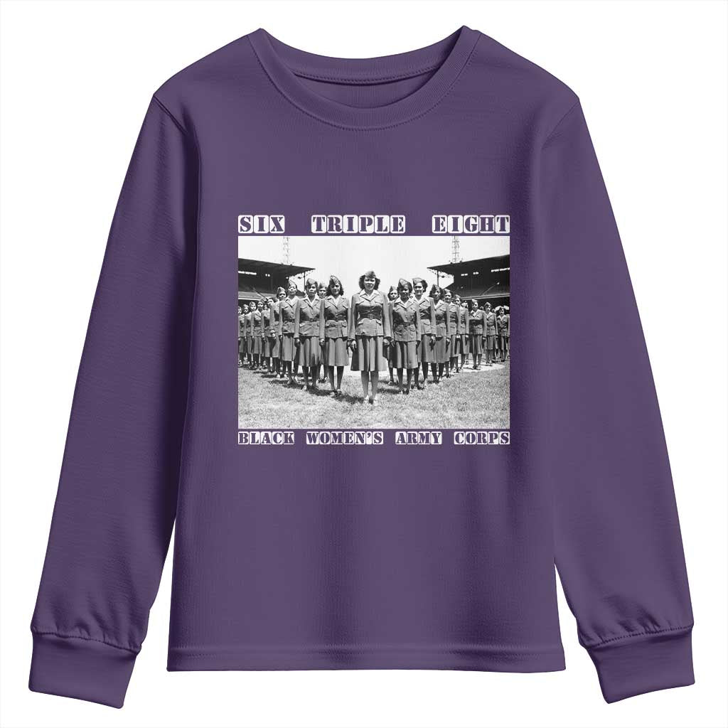 6 Triple 8 Youth Sweatshirt Black Women's Army Corps 6888th Battalion TS02 Purple Print Your Wear